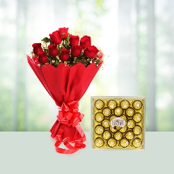 Red Roses Bunch With Ferrero Rocher
